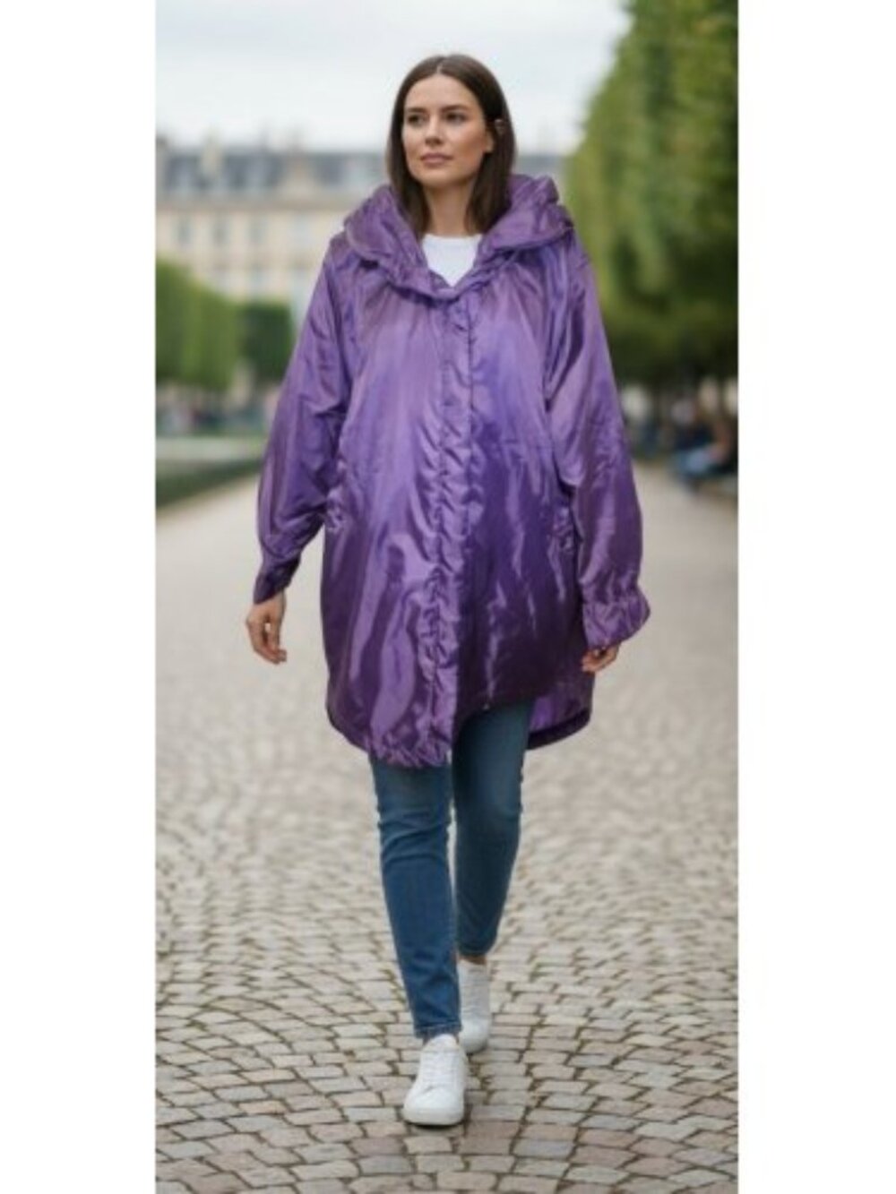 Purple Lined Puffer Rain Wind Coat Ladies Large